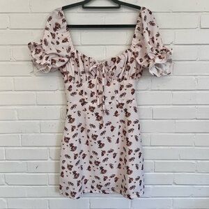 Chicwish Floral Puffed Sleeve Peasant Mini Dress, SZ XS EUC